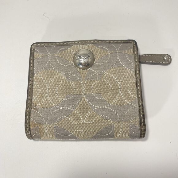 Lot of 2 Coach Tan Gray Signature Canvas Leather Wristlet Wallet Signature - Picture 10 of 16